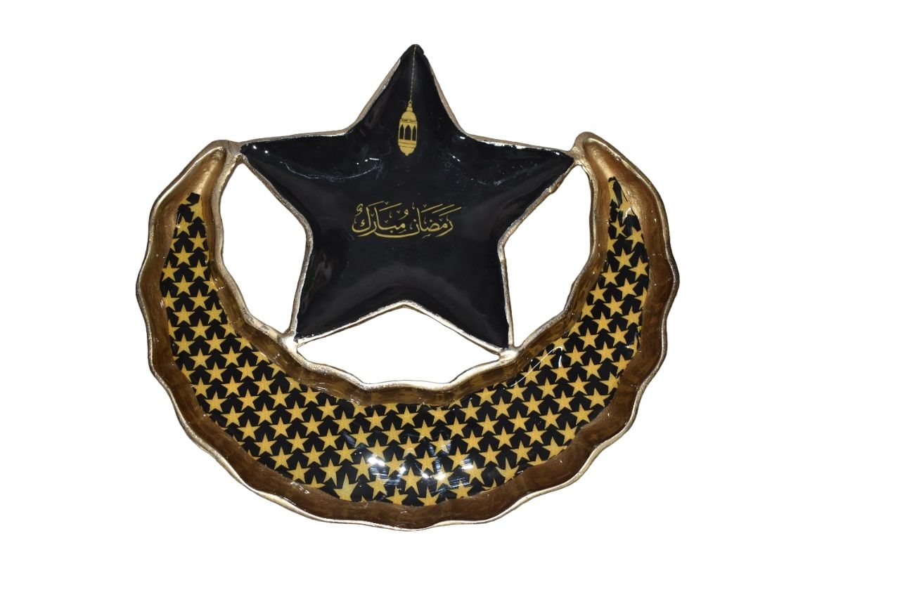 מגש רמדאן ירח וכוכב מתכת אמייל שחור 36/35 גובה 3 ס"מ