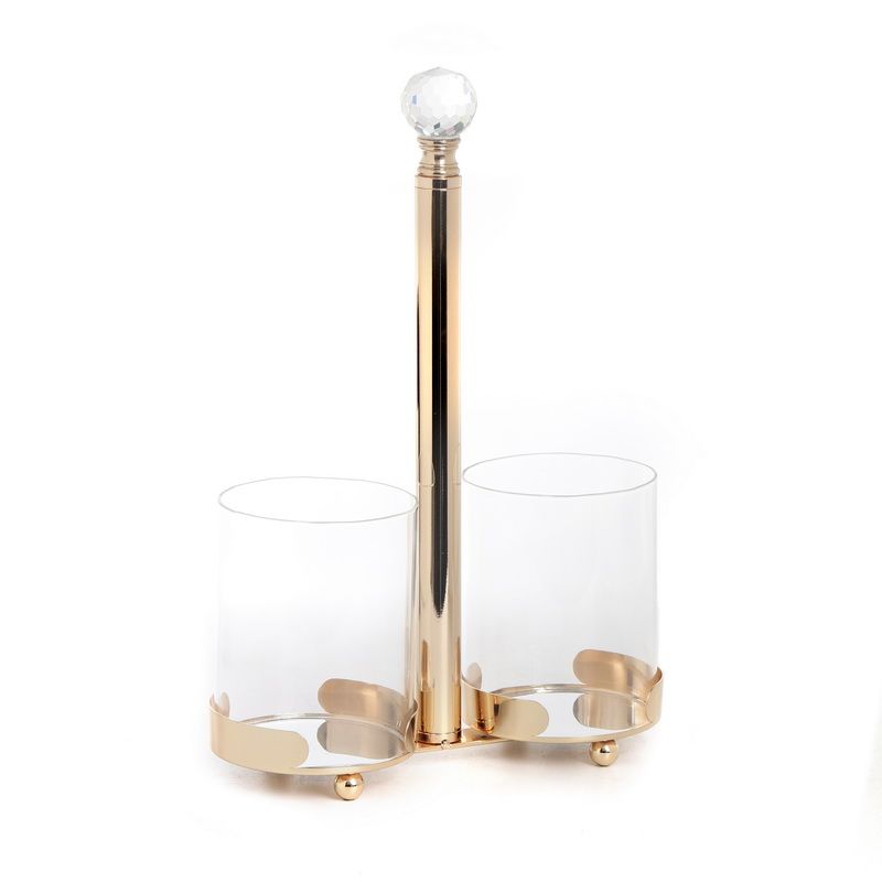 מעמד לכוסות זכוכית שקופה בסיס זהב 19/8 גובה 28 ס"מ