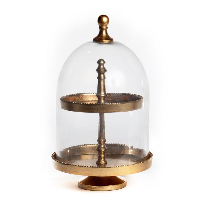 מעמד קומותיים מתכת פנינה /על בסיס פעמון זכוכית שקוף  גובה 42 קוטר 25 ס"מ