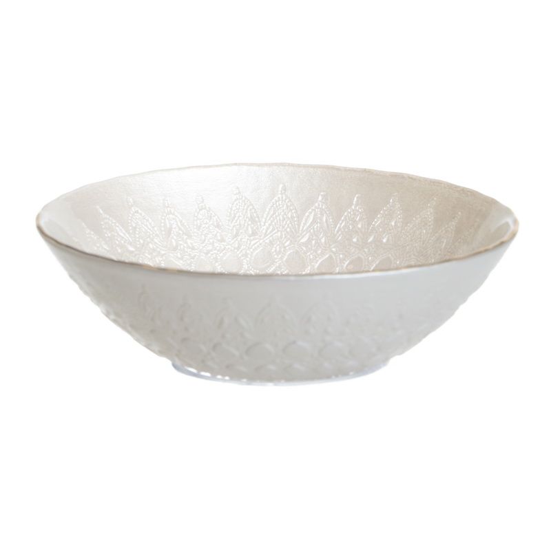 סט 6 צלחות למרק קוטר 16.5 ס"מ זכוכית מעוטרת לבנה פס זהב עומק 5 ס"מ