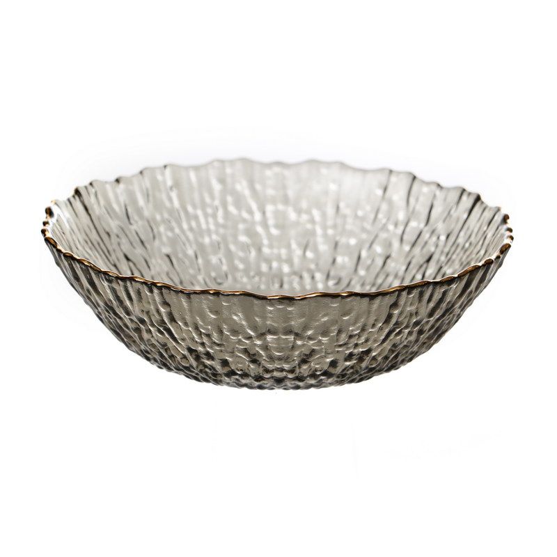 סט 6 קעריות הגשה קוטר 13.7 ס"מ זכוכית גבישי אפורה פס זהב עומק 4 ס"מ