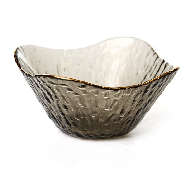 סט 6 קעריות גבישי ריבוע זכוכית אפורה פס זהב 11/11 ס"מ עומק 5.5 ס"מ