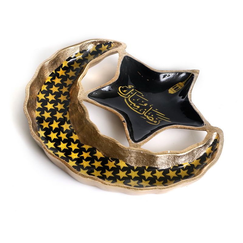 מגש רמדאן ירח וכוכב מתכת אמייל שחור 27.5/25 גובה 3 ס"מ