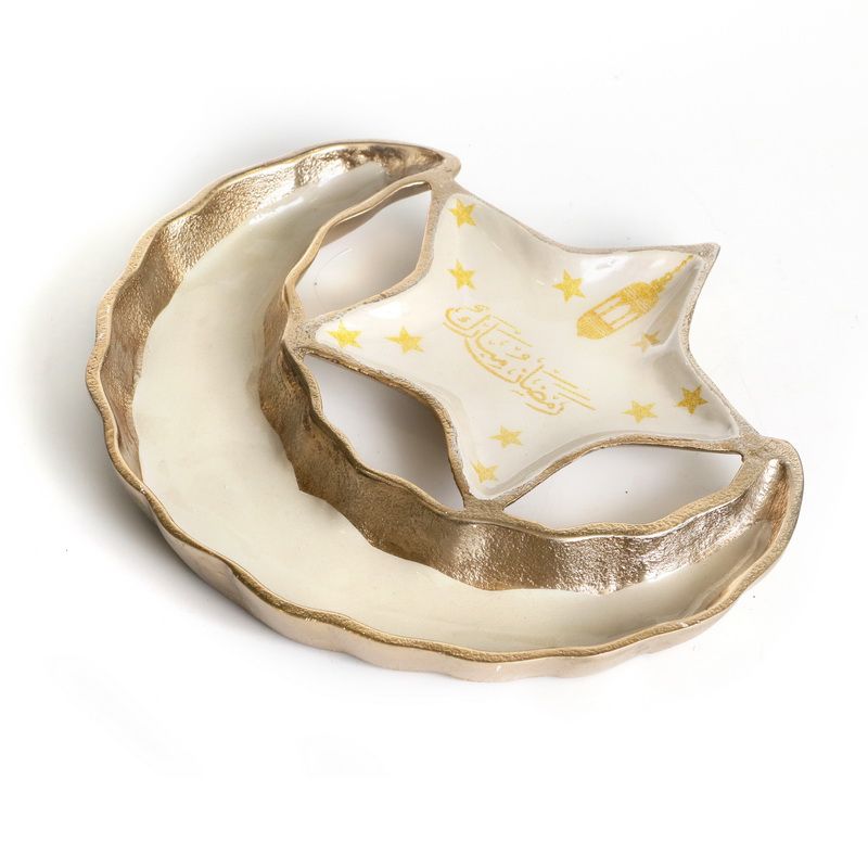 מגש רמדאן ירח וכוכב מתכת אמייל שמנת 27.5/25 גובה 3 ס"מ