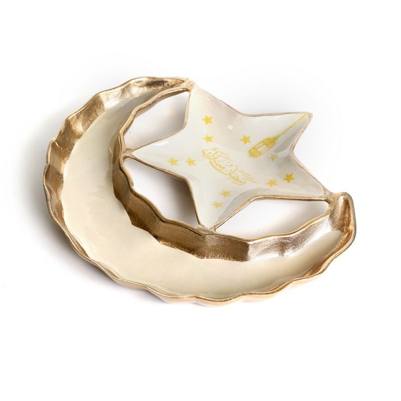 מגש רמדאן ירח וכוכב מתכת אמייל שמנת 36/35 גובה 3 ס"מ