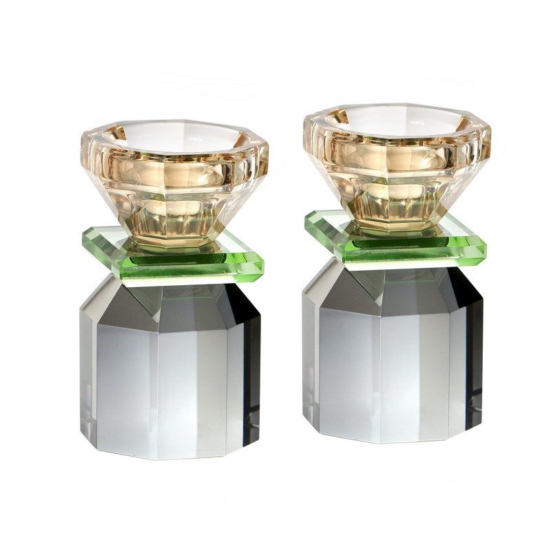 זוג פמוטים קריסטל ענבר בסיס אפור 5.5/5.5 ס"מ גובה 10 ס"מ