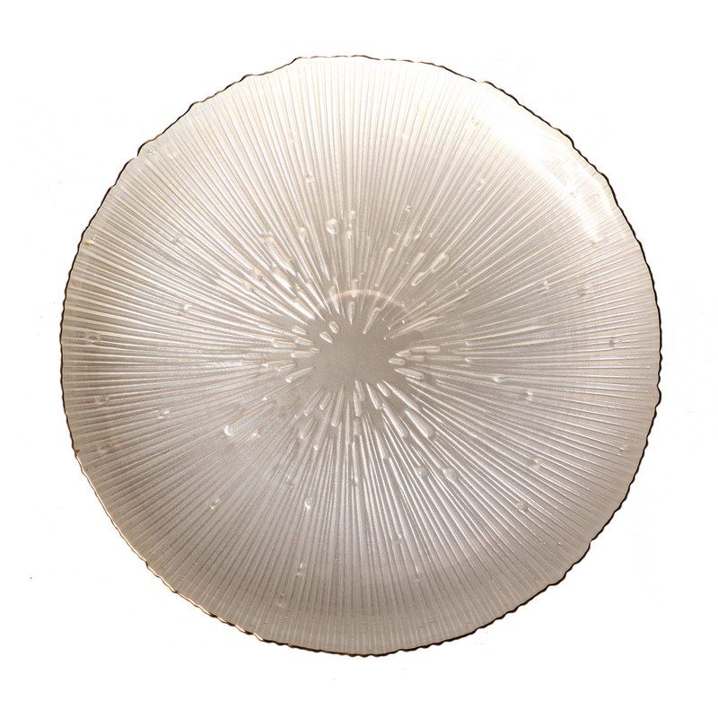 סט 6 צלחות לעוגה קוטר 17 ס"מ Nataly זכוכית פסים לבנה פס זהב