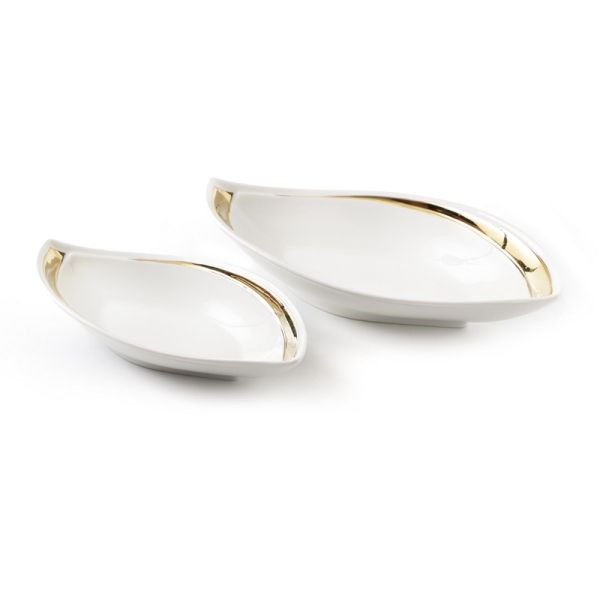 set 2 leaf trays white porcelain gold rim 31/15.5h5.5cm