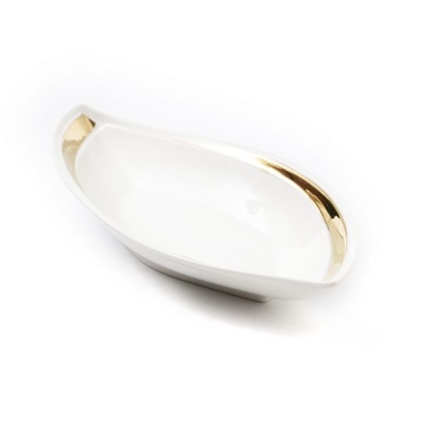 white porcelain leaf tray gold rim 35.5/18h6cm