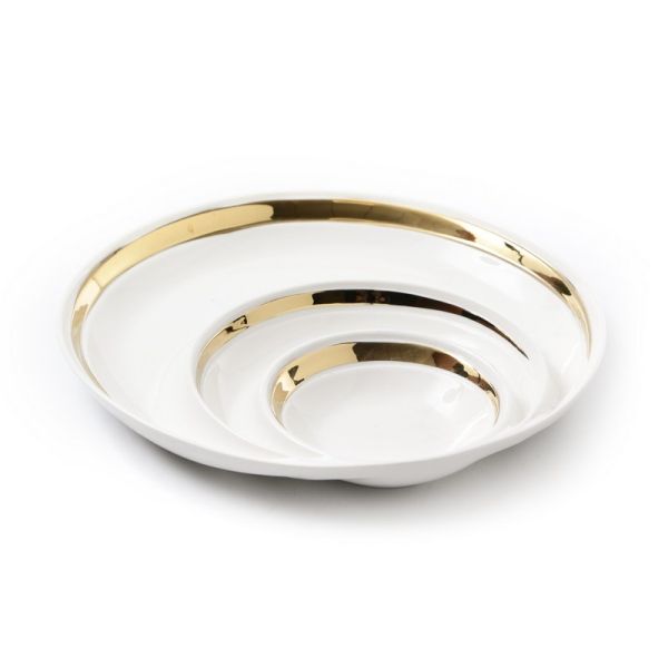 White porcelain divided to 3 rounded bowls gold rim 28.5/27h4cm