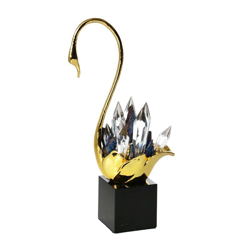 ברבור זהב קריסטלים זכוכית שקופה 6/14 ס"מ גובה 28 ס"מ