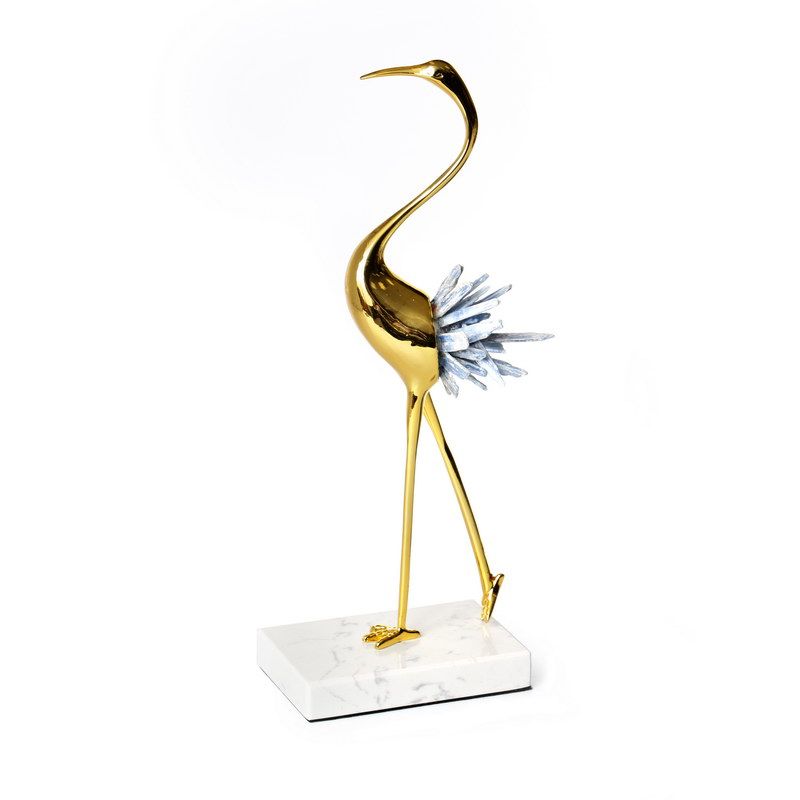 עגור מלכותי זהב רוקד קריסטלים זכוכית כחולה 32/12 ס"מ גובה   ס"מ