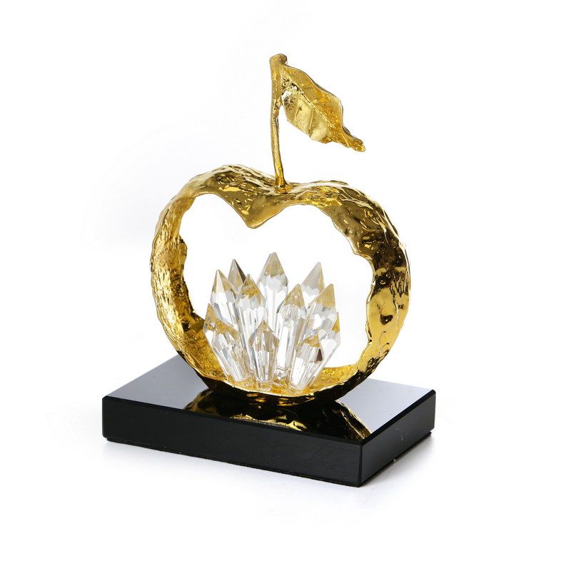 תפוח זהב חלול עם קריסטלים זכוכית שקופה על בסיס בסיס מלבני שחור 8/12 ס"מ גובה 17 ס"מ