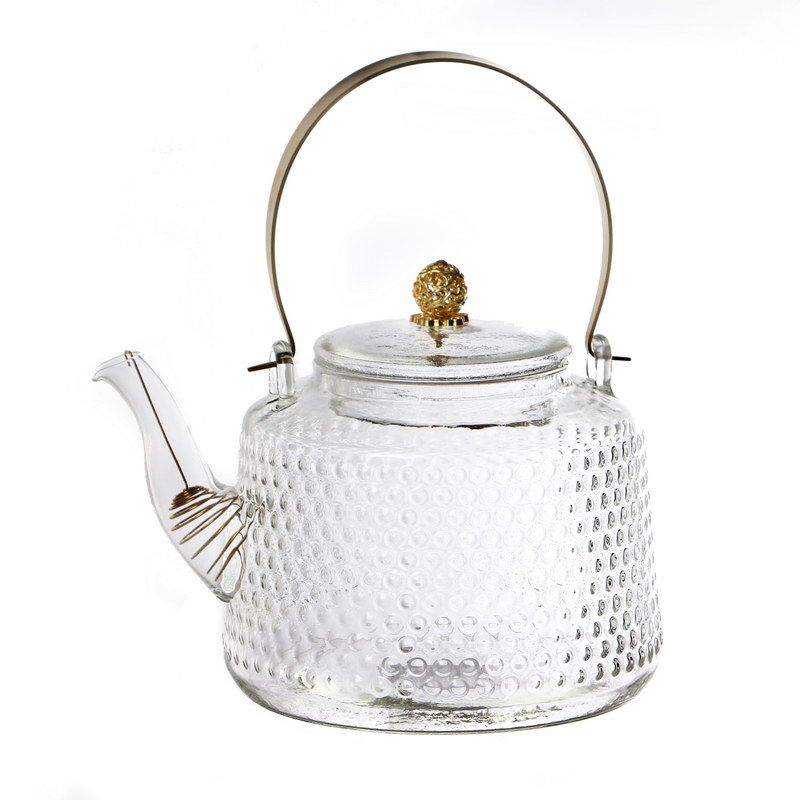 1.4 ליטר קנקן תה זכוכית שקופה רקועה וידית זהב