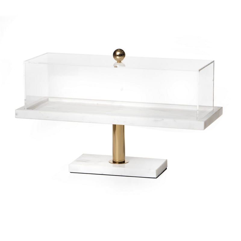 מגש שיש מלבני על סטנד שיש/זהב ופעמון אקרילי 38/15 גובה 24 ס"מ