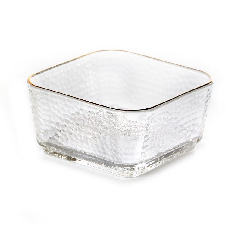 סט 6 ליפתניות מרובעות זכוכית רקועה שקופה ופס זהב 10/10 גובה 5 ס"מ 280 מ"ל