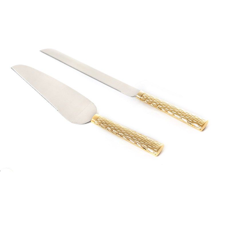 סט הגשה לעוגה כסף ידית ציפוי זהב