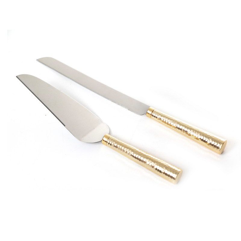 סט הגשה לעוגה כסף ידית ציפוי זהב