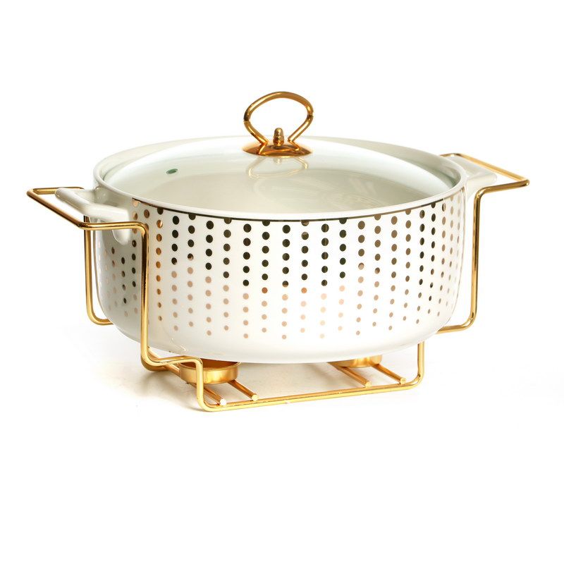 3.5L מרקיה נקודות סטנד נירוסטה מכסה זכוכית לבן/זהב