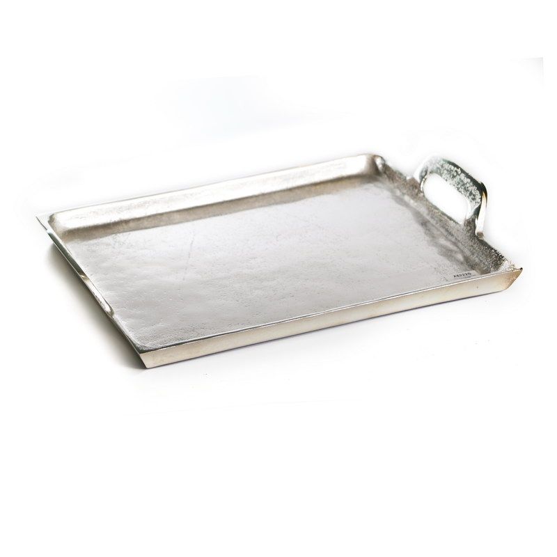 מגש מתכת מלבני כסף ידיות 39.5/30 ס"מ