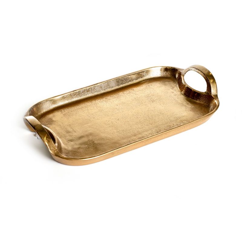 מגש מתכת מלבני זהב ידיות מעוגל 33/19.5 ס"מ פינות מעוגלות