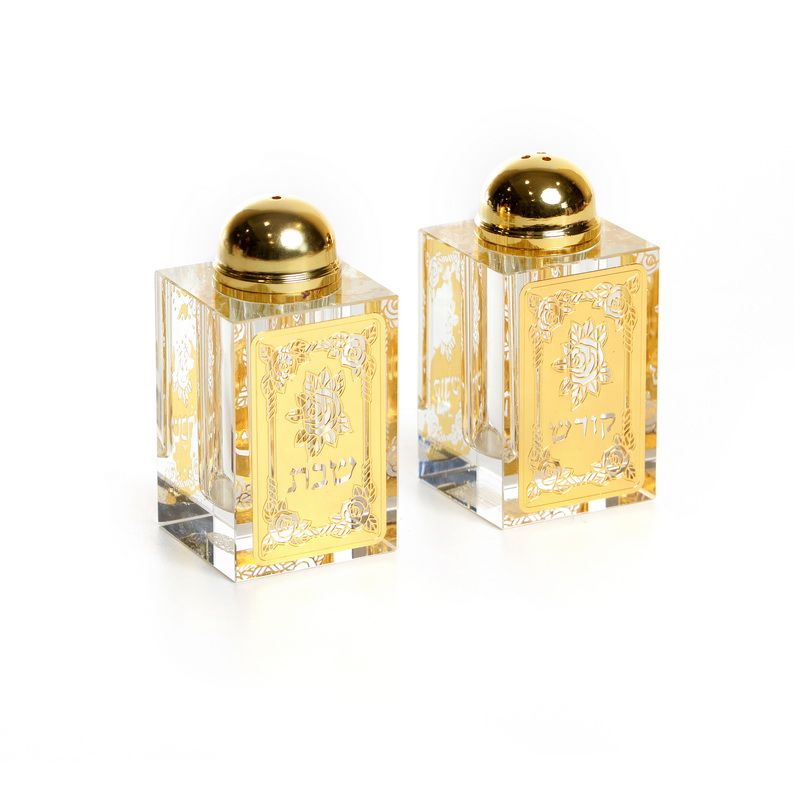 זוג מלחיות קריסטל/ זהב "שבת קודש"