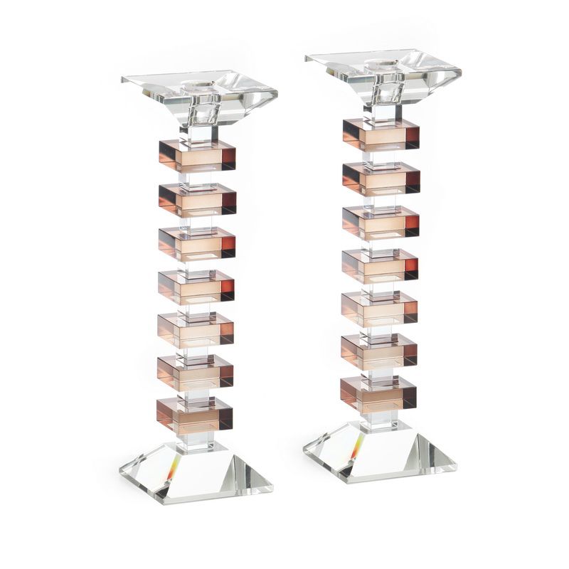 זוג פמוטים קריסטל מדורג אמבר גובה 27 ס"מ 8/8 ס"מ