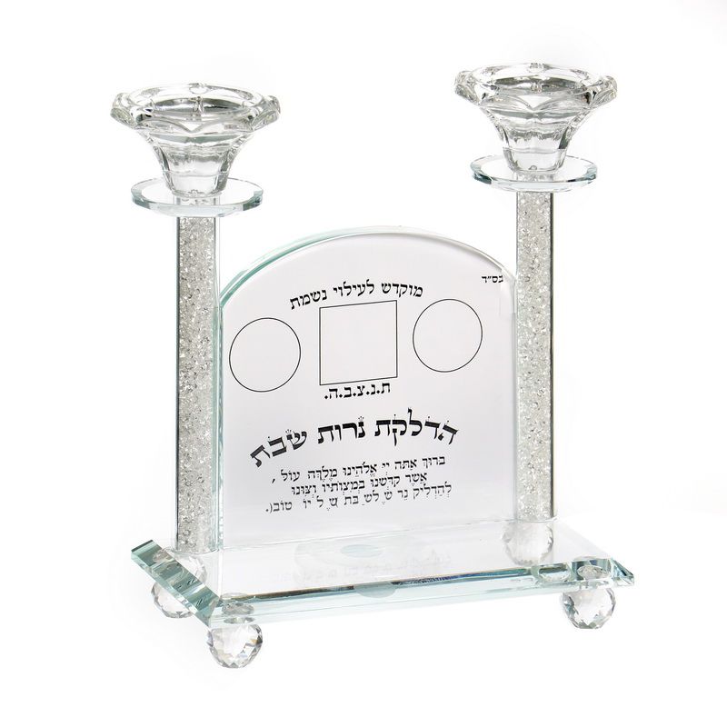 זוג פמוטי קריסטל שושנה סטנד לברכון/לעילוי נשמות 19/9 גובה 20 ס"מ