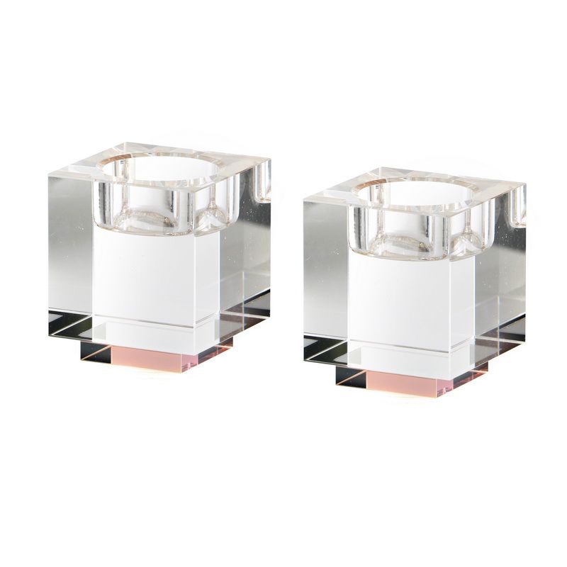 זוג פמוטי קריסטל קוביה תחתית אמבר 6/6 ס"מ גובה 7 ס"מ