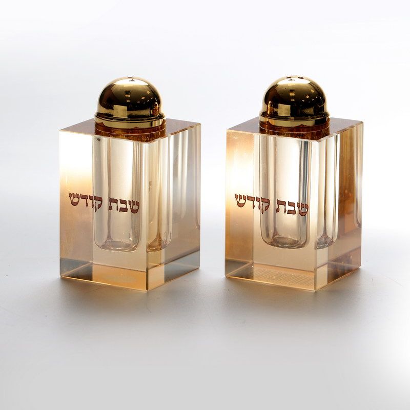 זוג מלחיות קריסטל ענבר 4/4 גובה 8 ס"מ