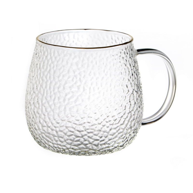 סט 6 מאגים זכוכית רקועה שקופה וידית ופס זהב 350 מ"ל