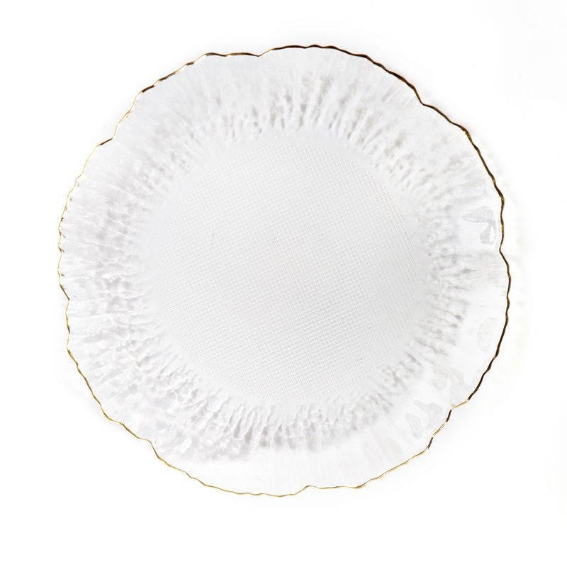 סט 6 צלחות לעוגה קוטר 17 ס"מ זכוכית גבישי פס זהב