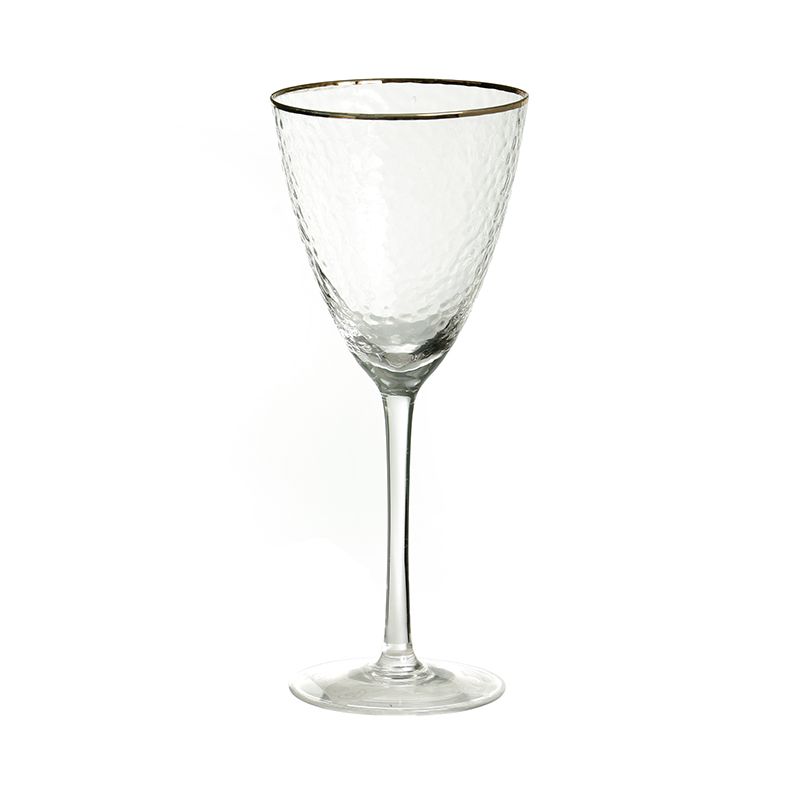 סט 6 גביעי יין 400 מ"ל זכוכית רקועה ועיטור זהב