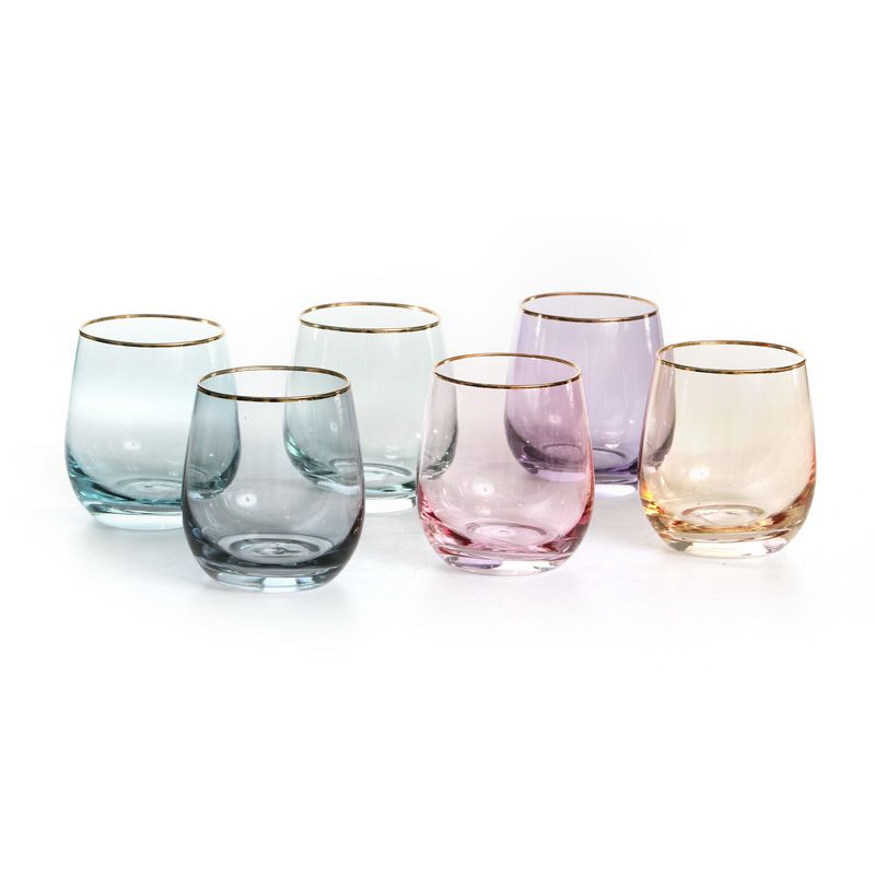 סט 6 כוסות זכוכית ב 6 צבעים ופס זהב 340 מ"ל קריסטל