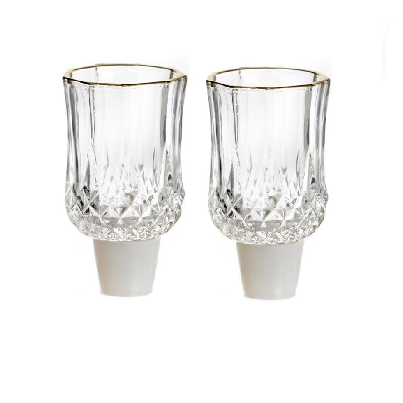 זוג מעמד לנר זכוכית שקופה קריסטל סיליקון ופס זהב למניעת החלקה 50 מ"ל קריסטל קוטר 4.5 ס"מ גובה 8 ס"מ