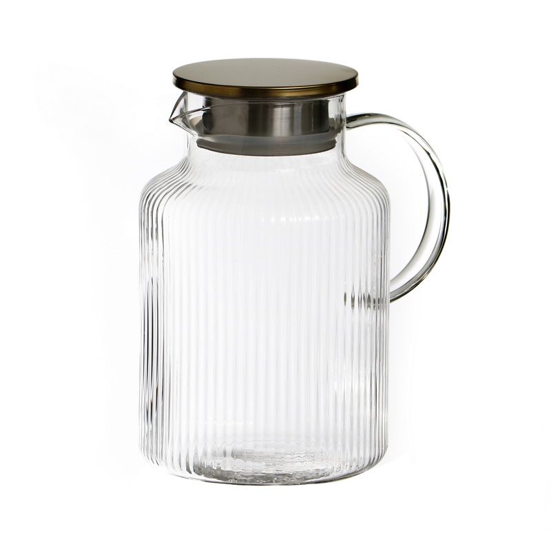 1.7 ליטר קנקן זכוכית פסים מכסה נירוסטה זהב