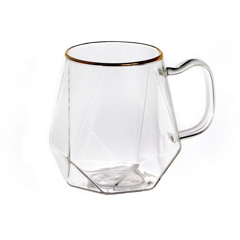 350 מ"ל סט 6 כוסות זכוכית שקופה צורת יהלום רקועה