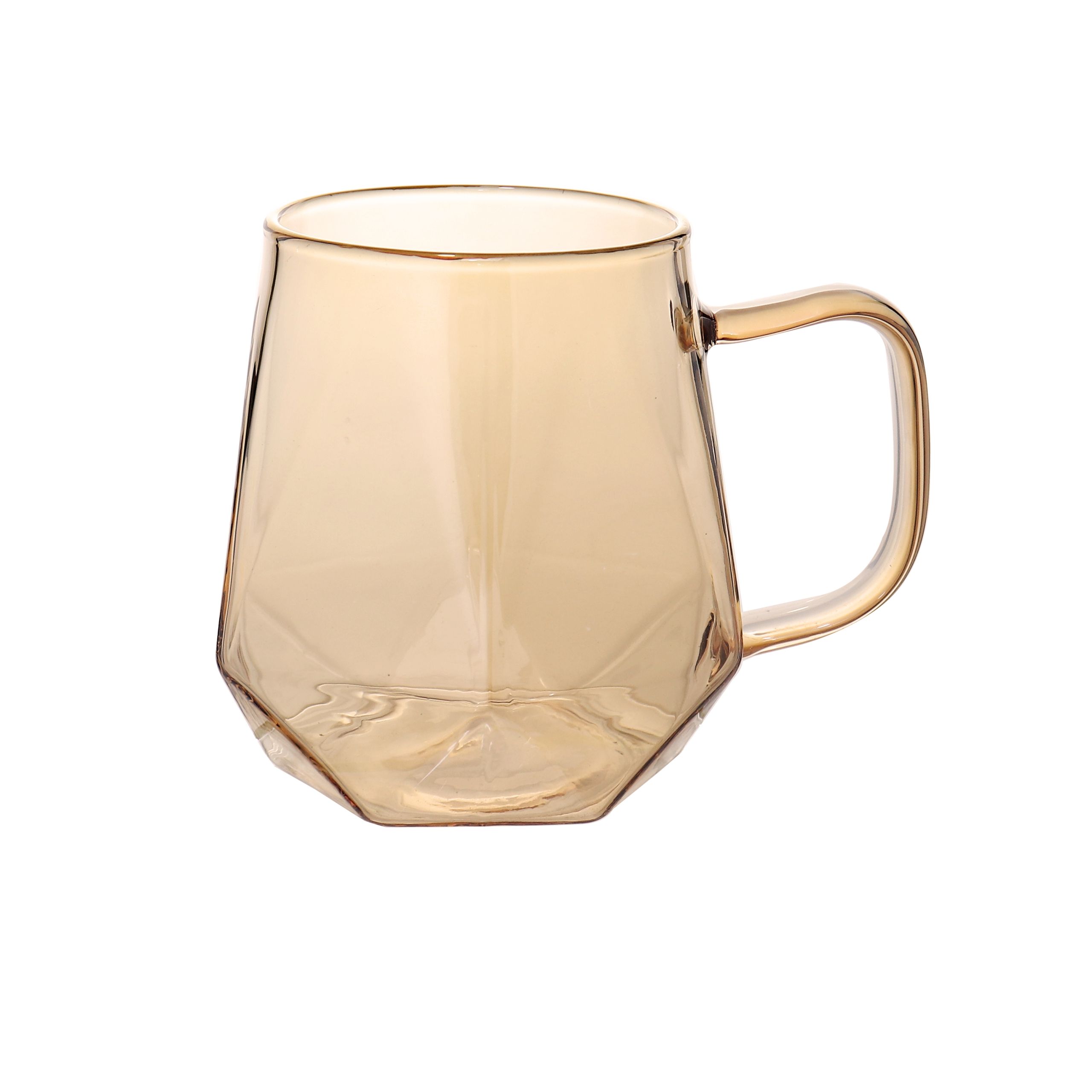 350 מ"ל סט 6 כוסות זכוכית אמבר צורת יהלום ופס זהב