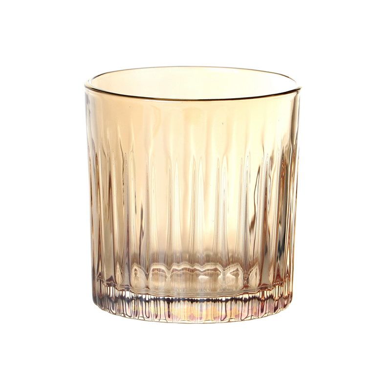 סט 6 כוסות שתיה קרה זכוכית אמבר פסים 300 מ"ל פס זהב