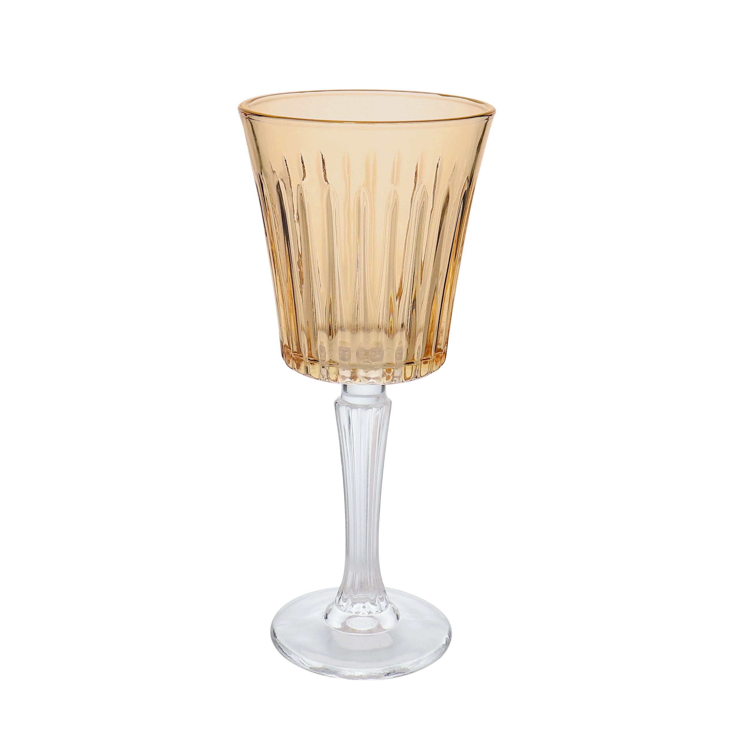 סט 6 גביעי יין זכוכית אמבר פסים 300 מ"ל פס זהב