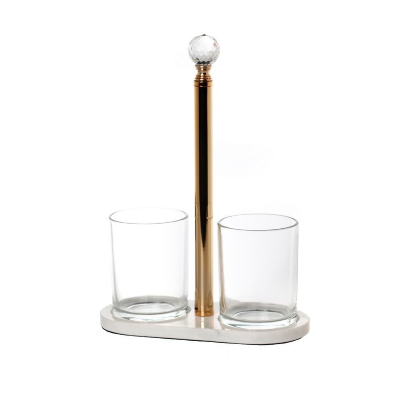 מעמד כוסות זכוכית בסיס שיש לבן זהב 21/10 גובה 28 ס"מ