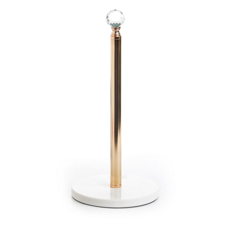 מעמד לכוסות זכוכית שקופה בסיס שיש לבן זהב 15/15 גובה 31.5 ס"מ