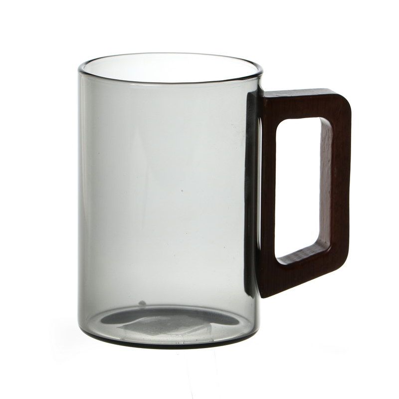 סט 6 מאגים זכוכית אפורה וידית עץ  300 מ"ל