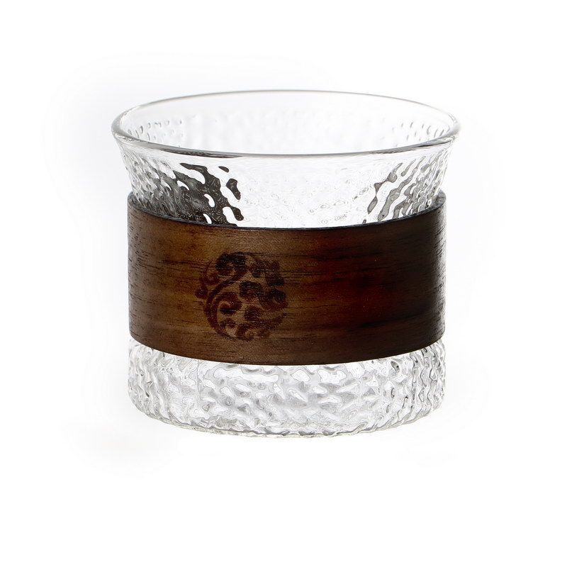 סט 6 כוסות זכוכית שקופה רקועה 165 מ"ל וקישוט במבוק