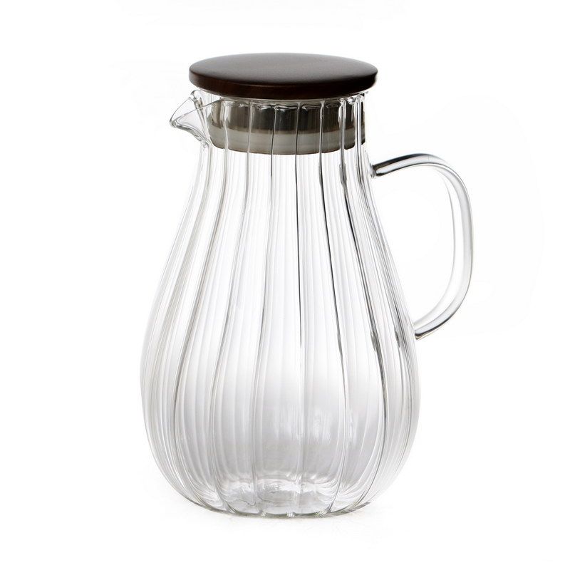 1.8 ליטר קנקן זכוכית שקופה פסים ומכסה כסף/נירוסטה/סיליקון