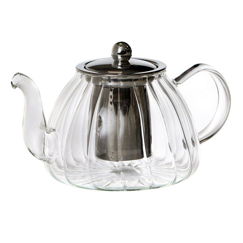 1.0 ליטר קנקן תה זכוכית שקופה פסים  מסנן נירוסטה כסף