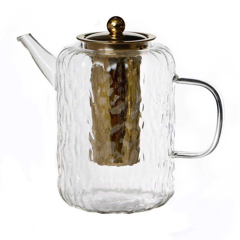 2.0 ליטר קנקן תה זכוכית קרח שקופה מסנן נירוסטה זהב