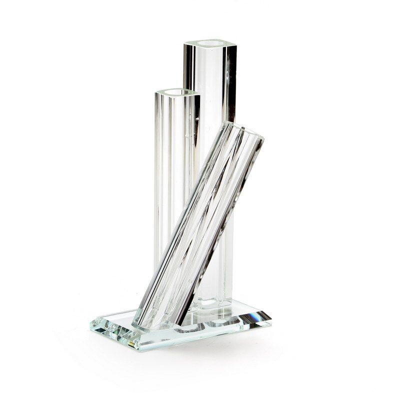 שלישיית אגרטלי זכוכית לפרח מחוברים שקופה 11/6 גובה 19 ס"מ