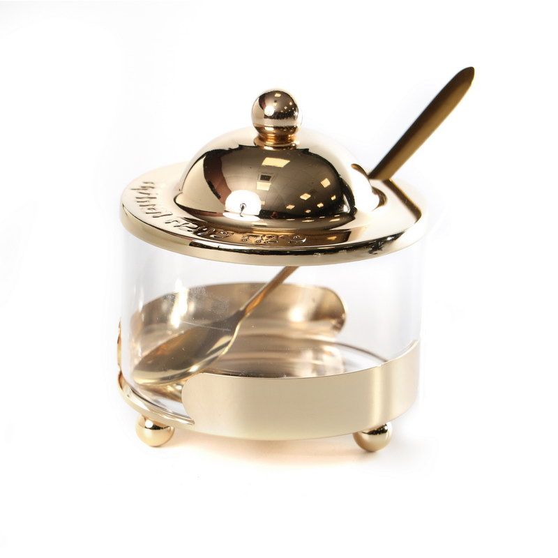 סוכרון/ כלי לדבש בסיס ומכסה זהב  קוטר 10 גובה 10.5 ס"מ