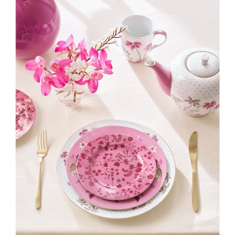 Jolie Flowers סט 6 צלחות לעוגה ורוד קוטר 17 ס"מ